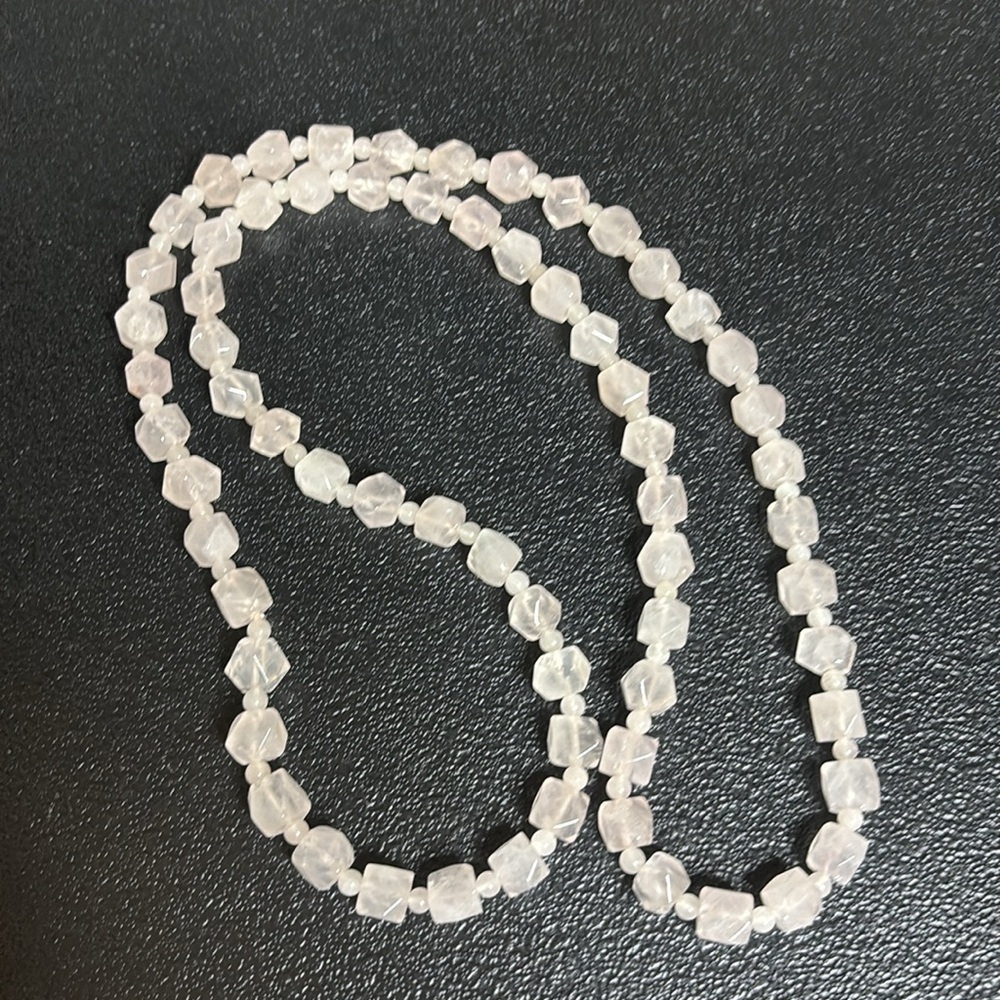 Pink Quartz Long Cube Necklace Gemstone Beaded Princess - Picture 5 of 7